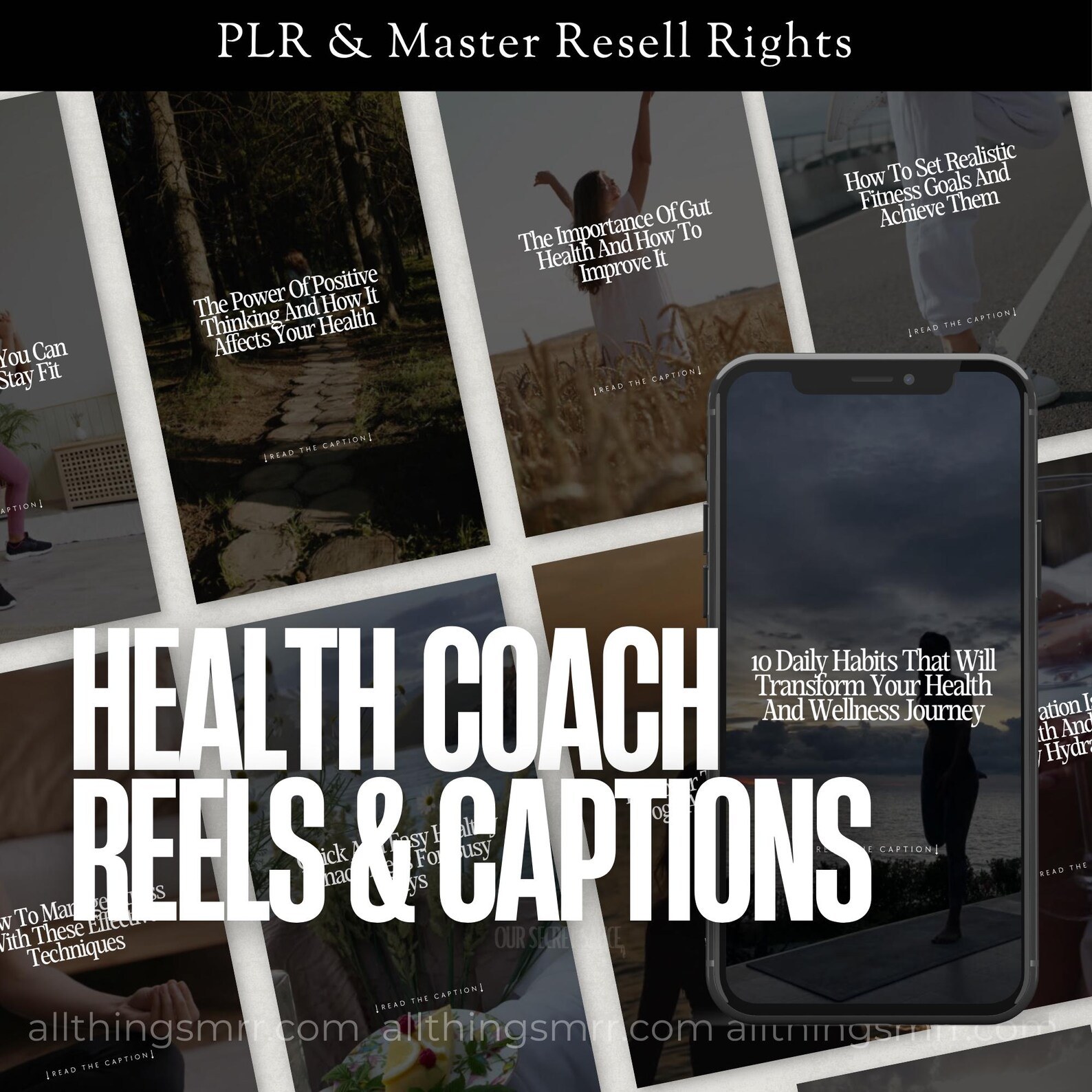 Health coach Reels collage with a smartphone showing a daily habits wellness Reel